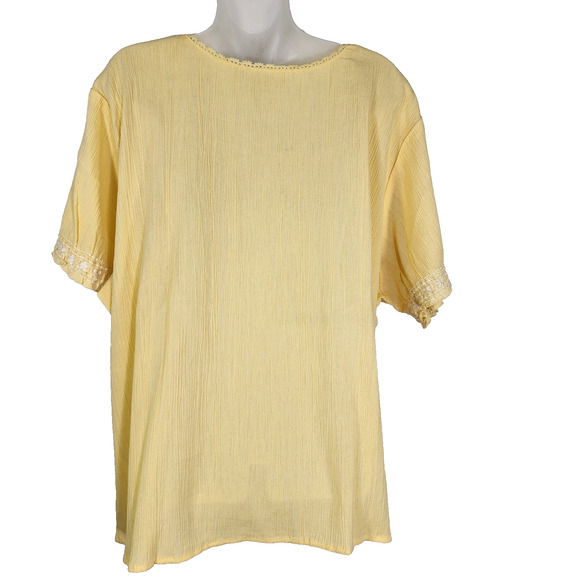 Denim & Co. Top Womens Short Sleeve Gauze Peasant Embroidery 3X Yellow Square - Picture 2 of 11